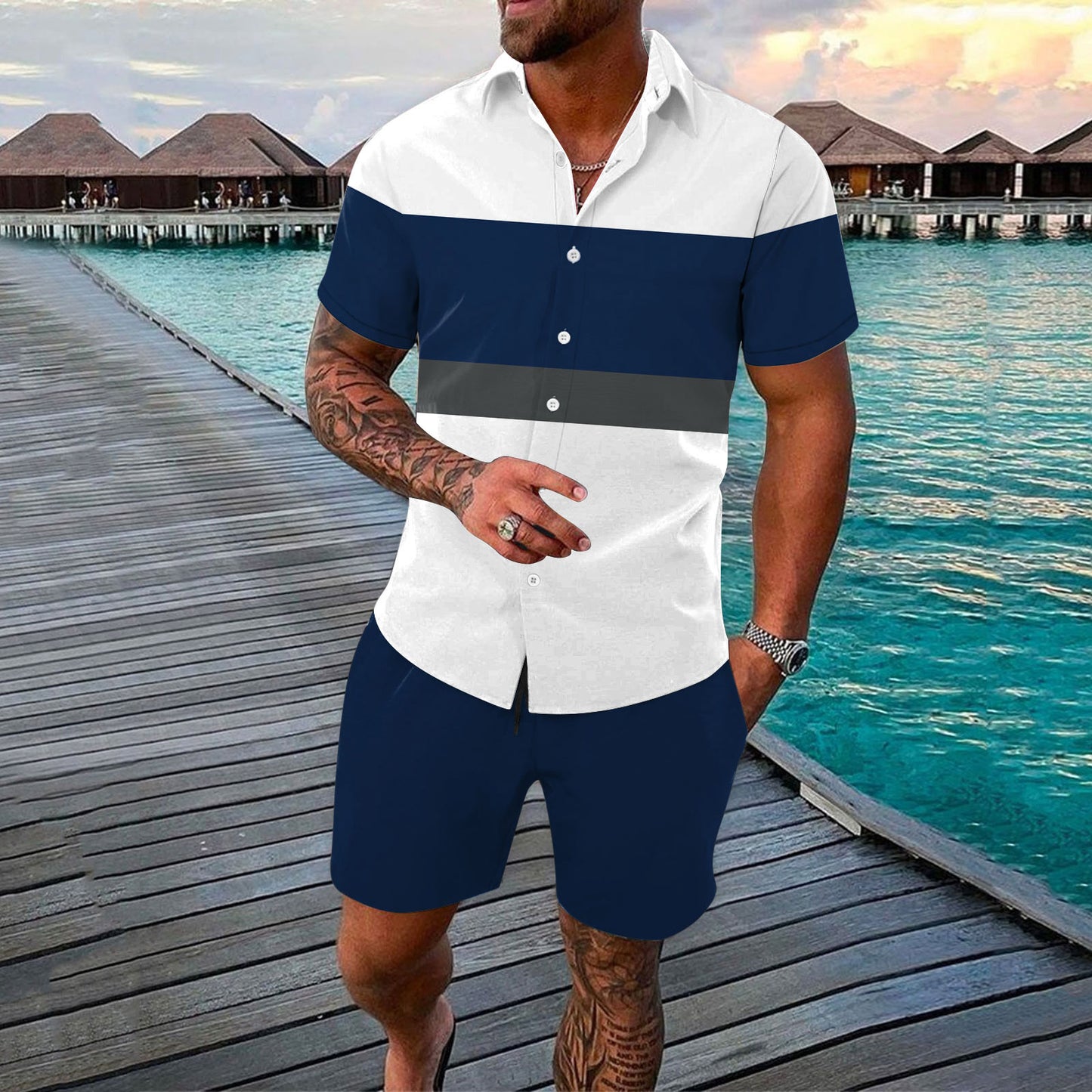 Traje De Camisa Con Solapas De Verano Para Hombres De Moda