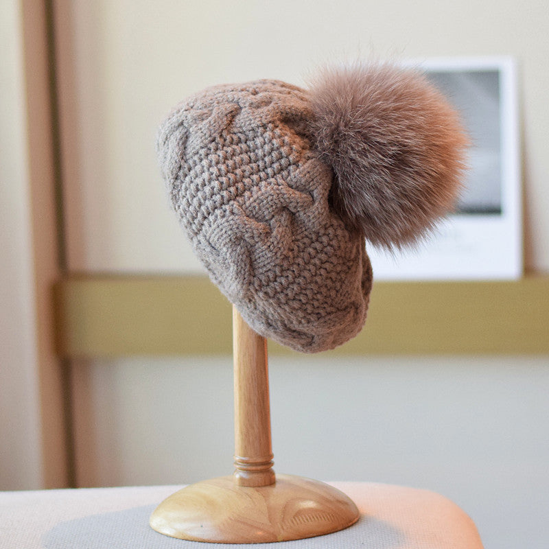 Artista de tejido de lana, otoño e invierno, patrón de giros de masa frita, gorro de lana cálido