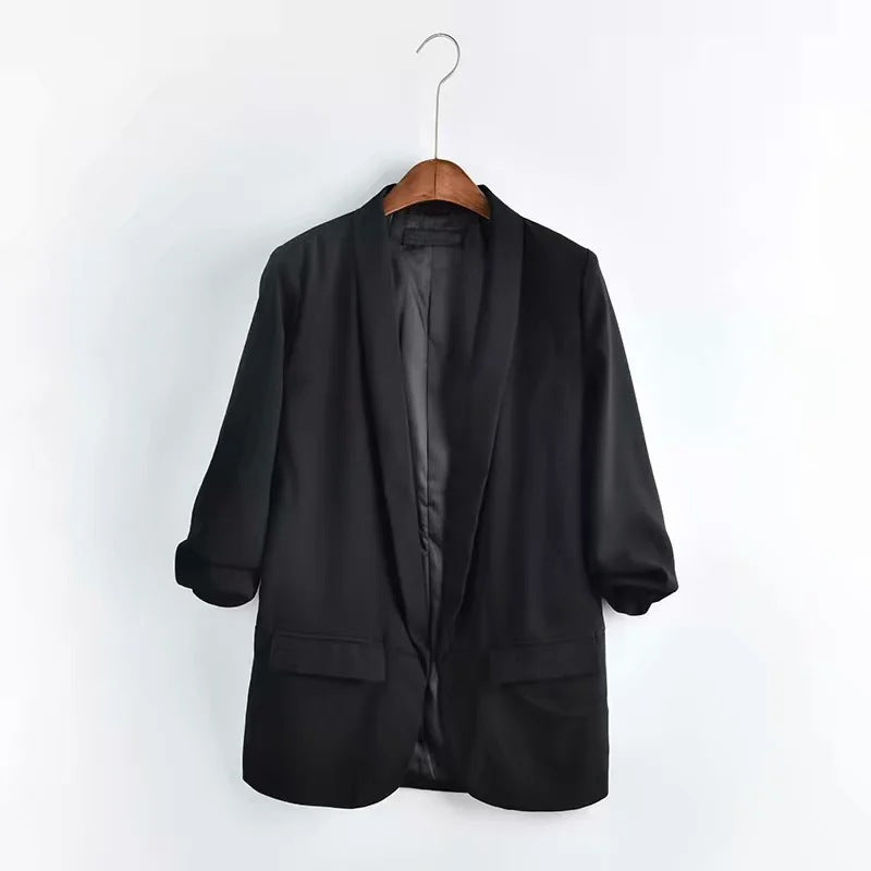 Casual Suit Jacket With Pleated Sleeve Pockets