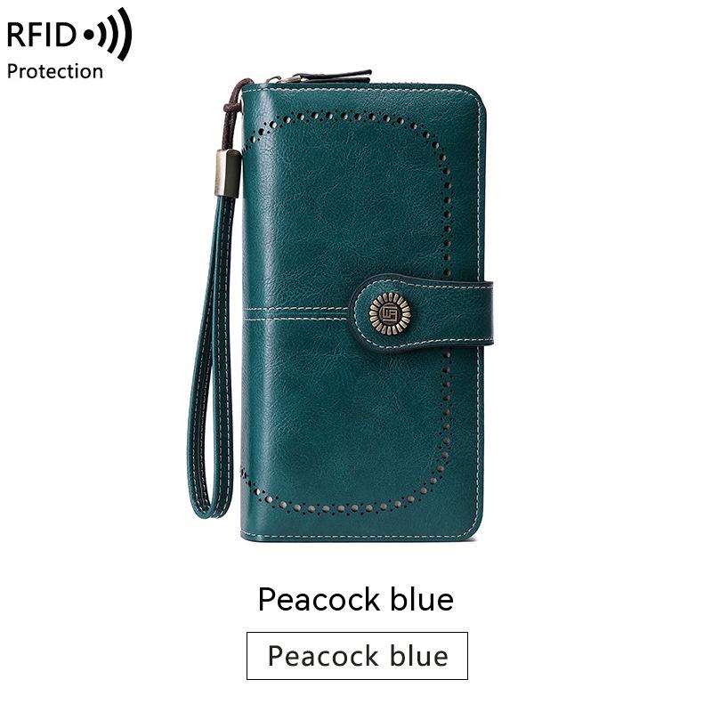 Cartera antimagnética RFID Bolso de gran capacidad para mujer con cremallera larga