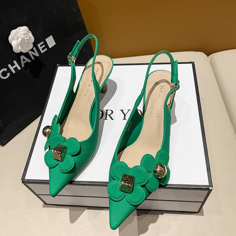 Women's Fashion One-button Heeled Sandals