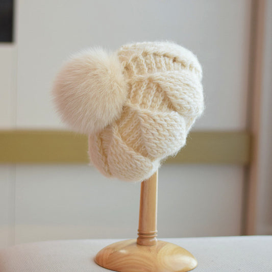 All-match Knitted Fox Velvet Woolen Cap For Women