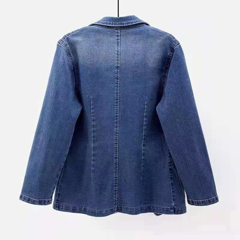 Chaqueta vaquera para mujer, corte entallado, cuello de traje, Color sólido, prenda exterior con un botón