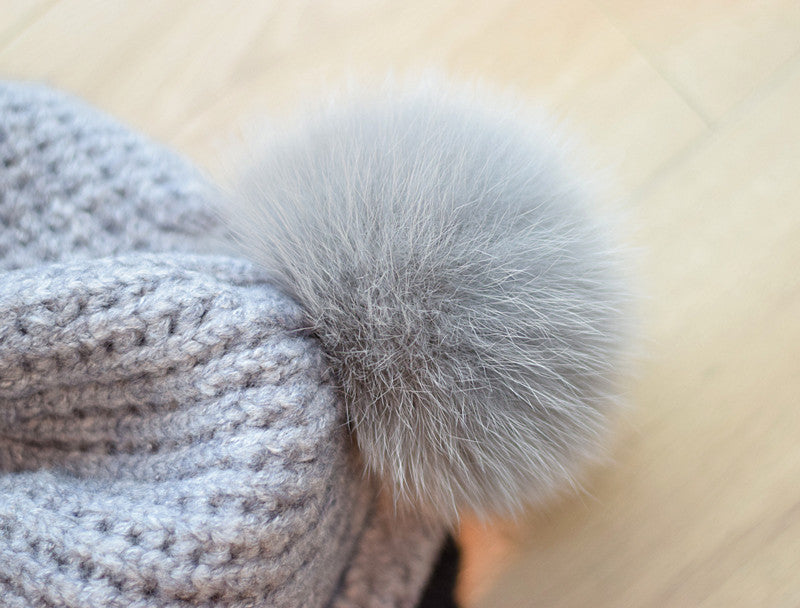 Japan Fox Fur Ball Thickened Warm Beret