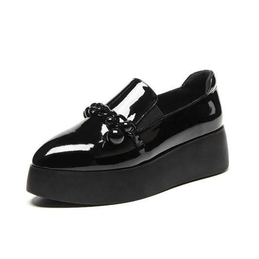 British Style Small Leather Shoes Female Patent Leather Chain Buckle