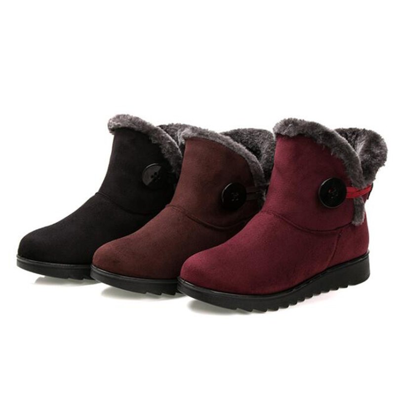 Botas de invierno para mujer, botines aterciopelados aterciopelados, zapatos de plataforma para nieve, zapatos planos sin cordones con botones, 2021 