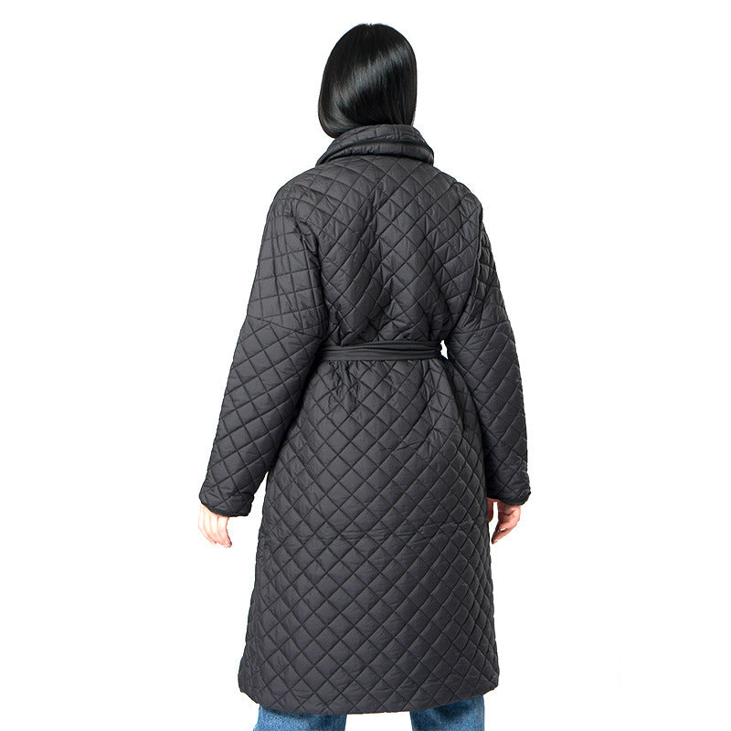 Women's Diamond Plaid Fitted Waist Cotton-padded Coat