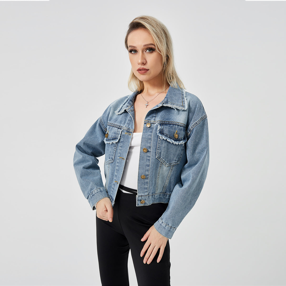 Chaqueta vaquera de manga larga para mujer Top de moda