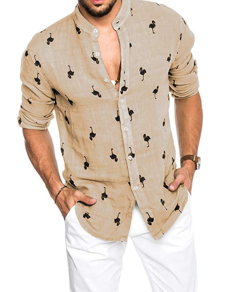 Linen color matching lapel shirt men