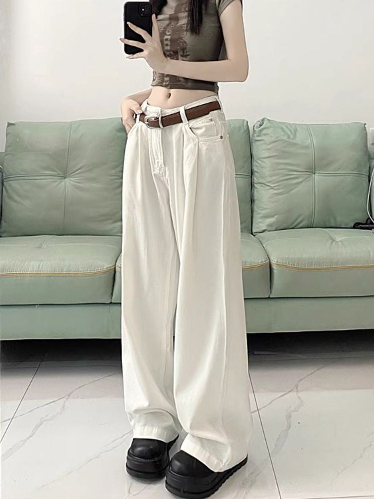 High Waist Loose And Slimming Khaki Wide Leg Jeans