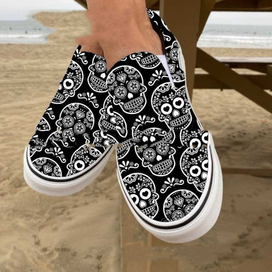 Zapatos planos de lona estampados informales con calavera de calabaza de Halloween