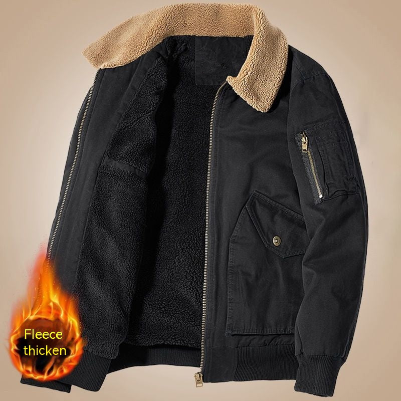 Men's Fashion Casual Dimensional Patch Pocket Zipper Fleece Padded Coat