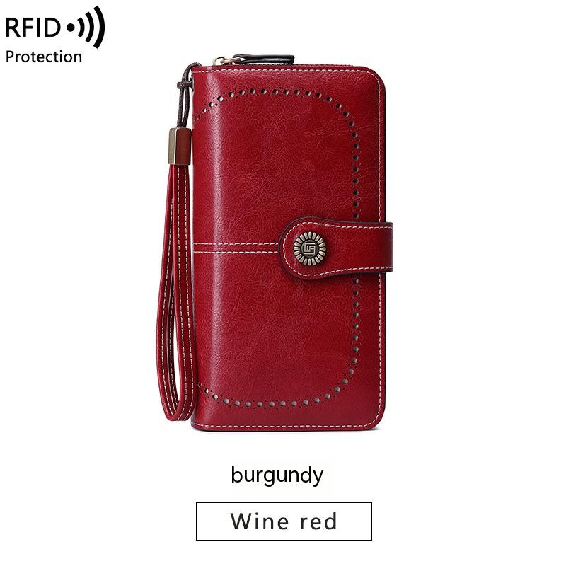 Cartera antimagnética RFID Bolso de gran capacidad para mujer con cremallera larga