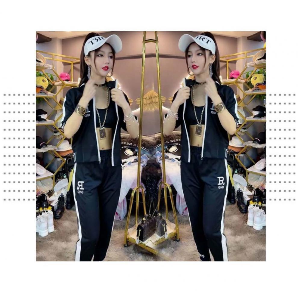 Zipper Coat Two-piece Set Women's Letter Stand Collar Clothes Suit