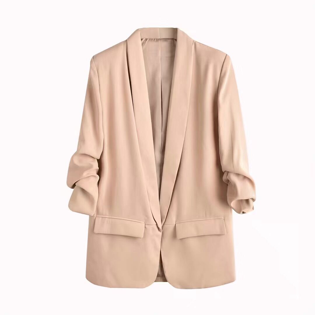 Casual Suit Jacket With Pleated Sleeve Pockets