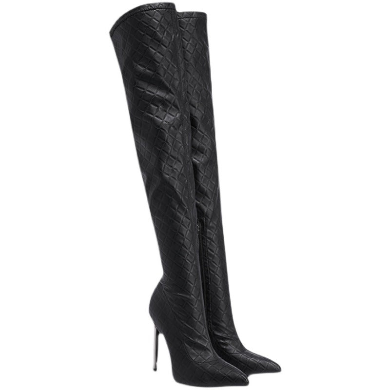 Autumn And Winter New Fine Heel With Black Slimming Stretch Over The Knee Boots