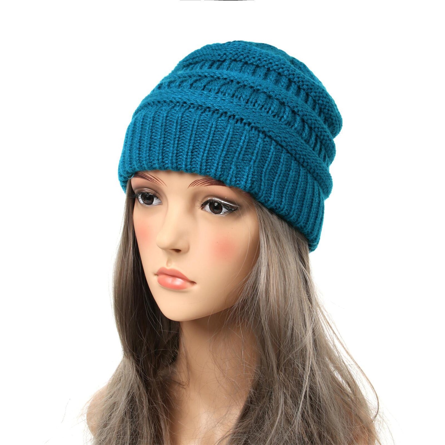 Gorro de punto cálido para mujer transfronterizo Gorra de color sólido simple