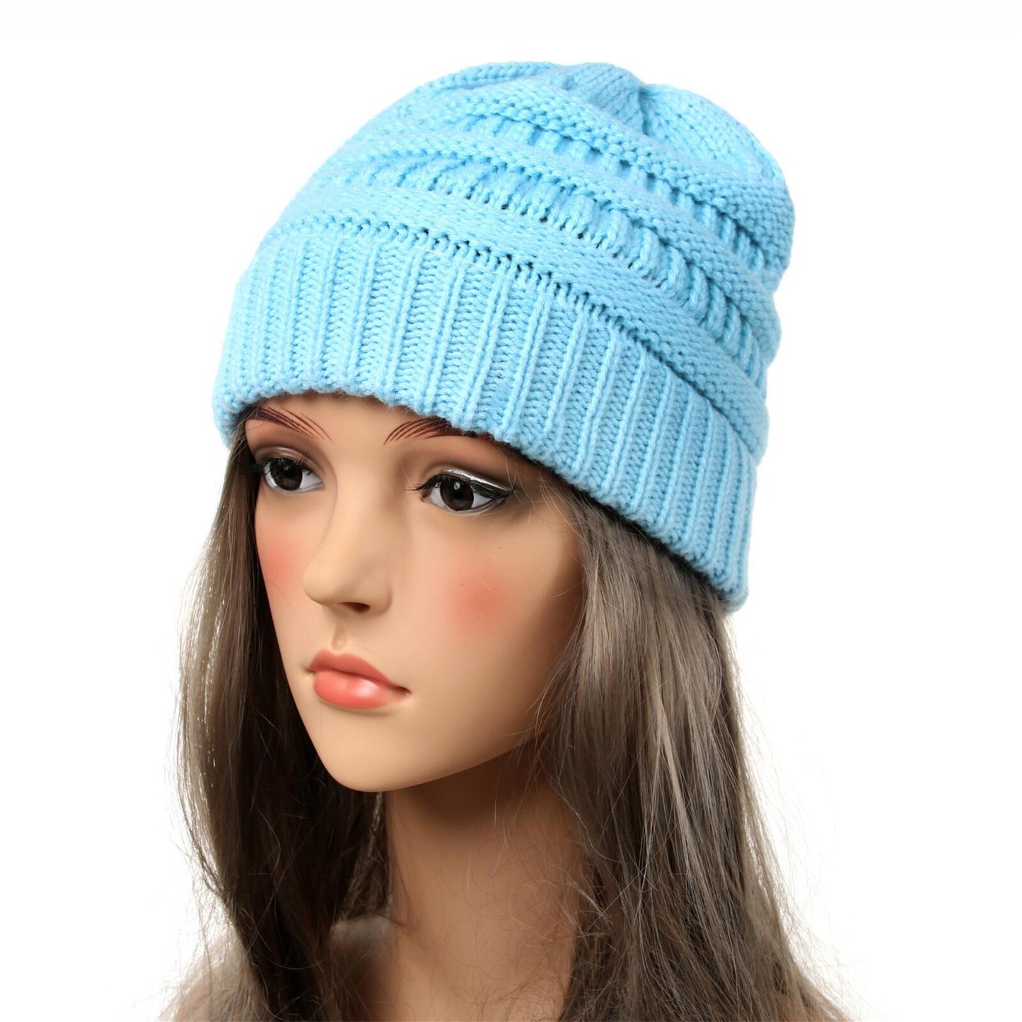 Gorro de punto cálido para mujer transfronterizo Gorra de color sólido simple