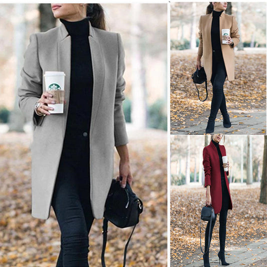 Autumn And Winter New Fashion Stand Collar Women's Woolen Coat