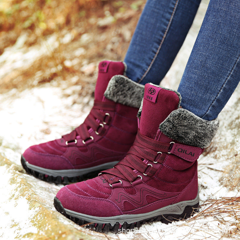 Botas de tobillo para mujer, zapatos de invierno, botas de nieve para mujer, zapatos cálidos para madre con cordones