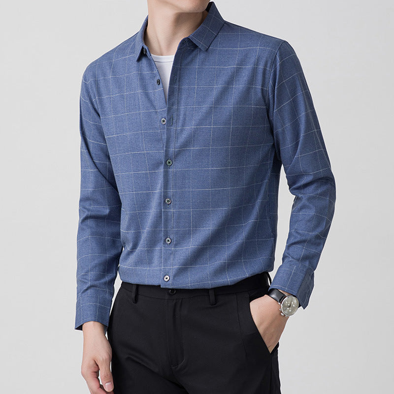 Otoño nuevo estilo camisa a cuadros hombres cuello cuadrado