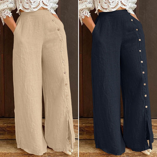 Pantalones de pierna ancha con aberturas Pantalones de cintura alta Pantalones casuales urbanos sueltos