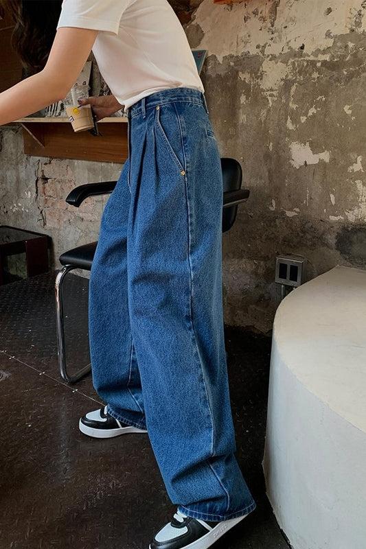 Vintage Denim Wide Leg Spring And Autumn High Waist