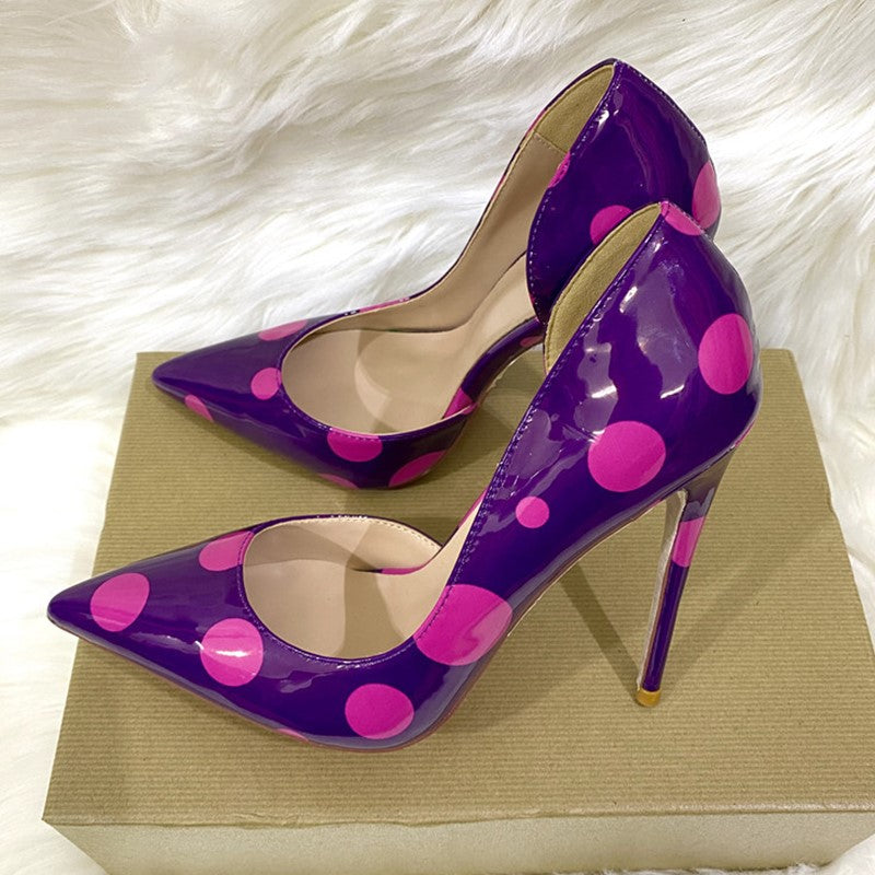 Polka Dot Side Hollow Pointed Thin Heel High Heels