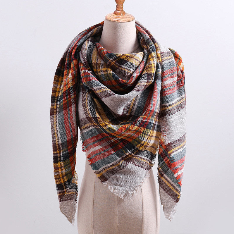 Autumn And Winter Artificial Cashmere Scarf High Density Triangular Binder Couple Plaid Scarf Warm Shawl