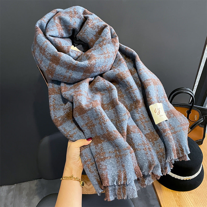 New Cashmere Scarf Women's Check Thickened