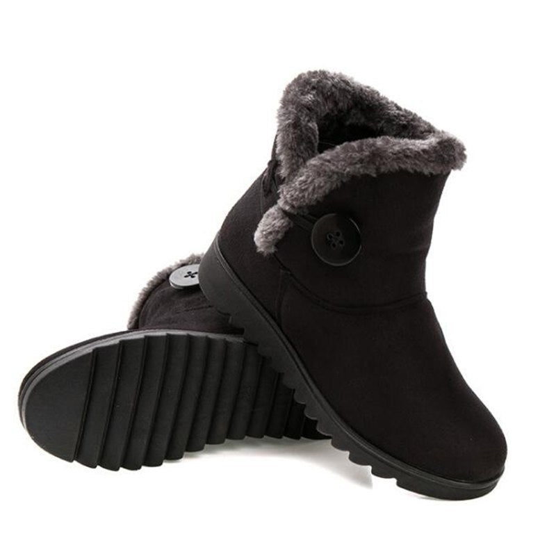 Botas de invierno para mujer, botines aterciopelados aterciopelados, zapatos de plataforma para nieve, zapatos planos sin cordones con botones, 2021 