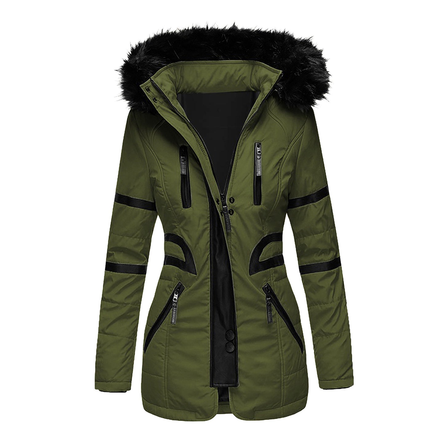 Contrasting color big fur collar cotton coat women