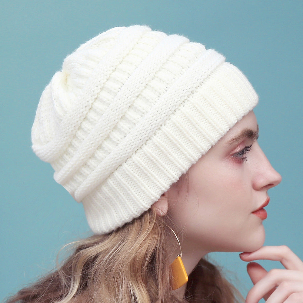 Cross-border Ladies Warm Knitted Hat Simple Solid Color Cap