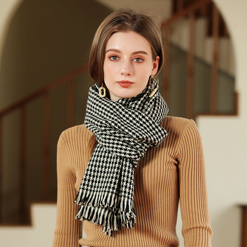 Women's New Warm Thickened Diamond Check Printed Scarf