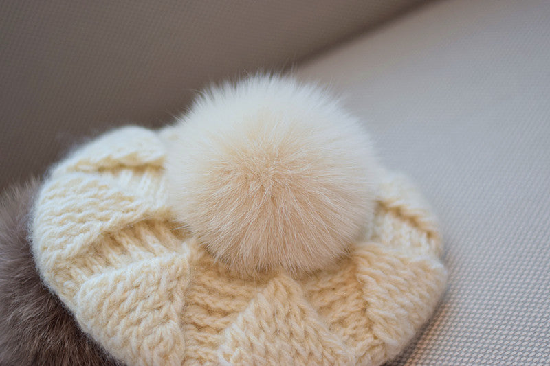 All-match Knitted Fox Velvet Woolen Cap For Women