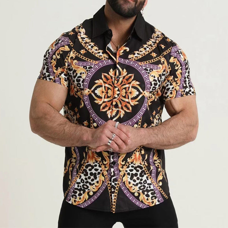 Camisa de solapa con estampado digital para hombre