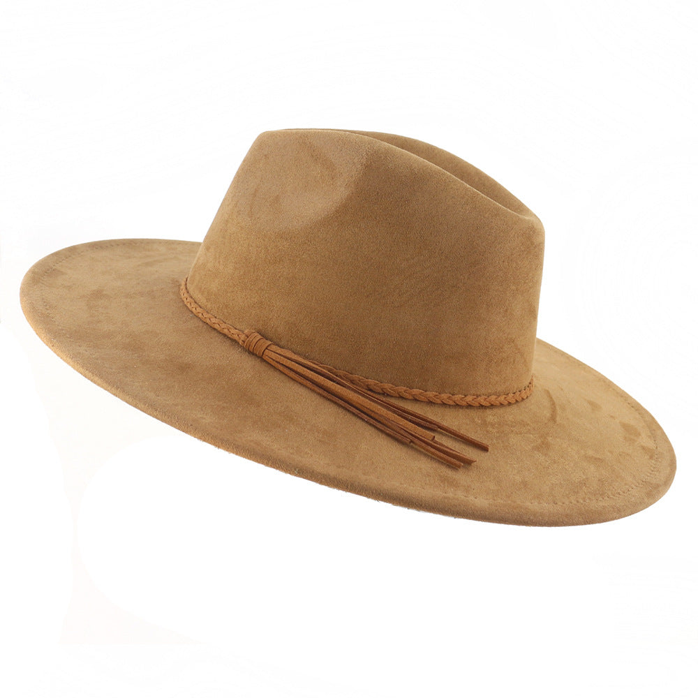 Sombrero Jazz de mujer con ala de ante color melocotón y borlas de 10 cm