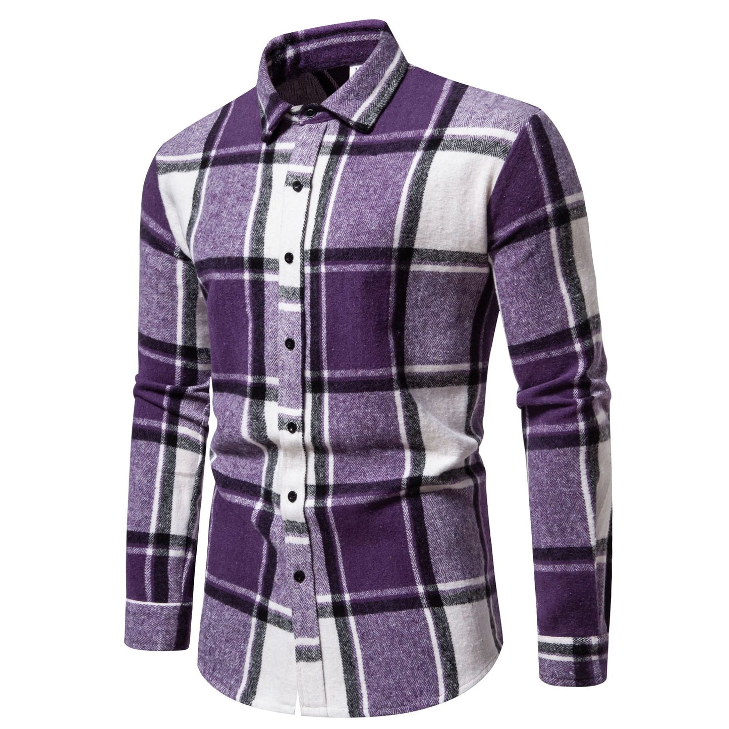 Camisa de manga larga informal holgada a cuadros para hombre