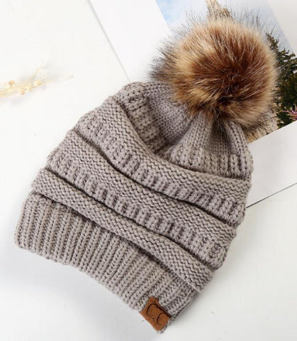 Warm Hat Thickening Not Fleece-lined Knitting Plus Fur Ball