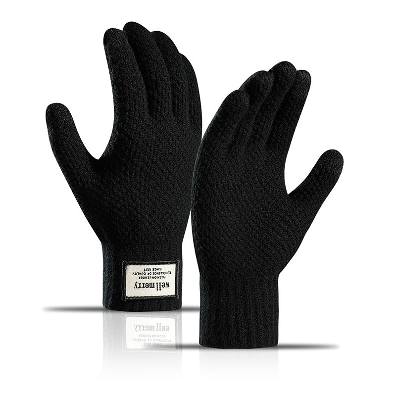 Guantes de pantalla táctil de lana cálida de jacquard grueso acolchados de terciopelo a la moda para hombre