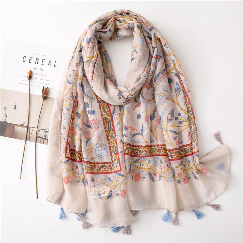 Japanese Style Artistic Fresh Cotton And Linen Scarf Retro Patchwork Bohemian Cashew Print