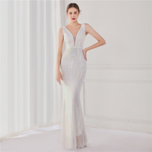 Women's Fashion Elegant Sequins Fishtail Formal Dress