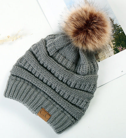 Warm Hat Thickening Not Fleece-lined Knitting Plus Fur Ball