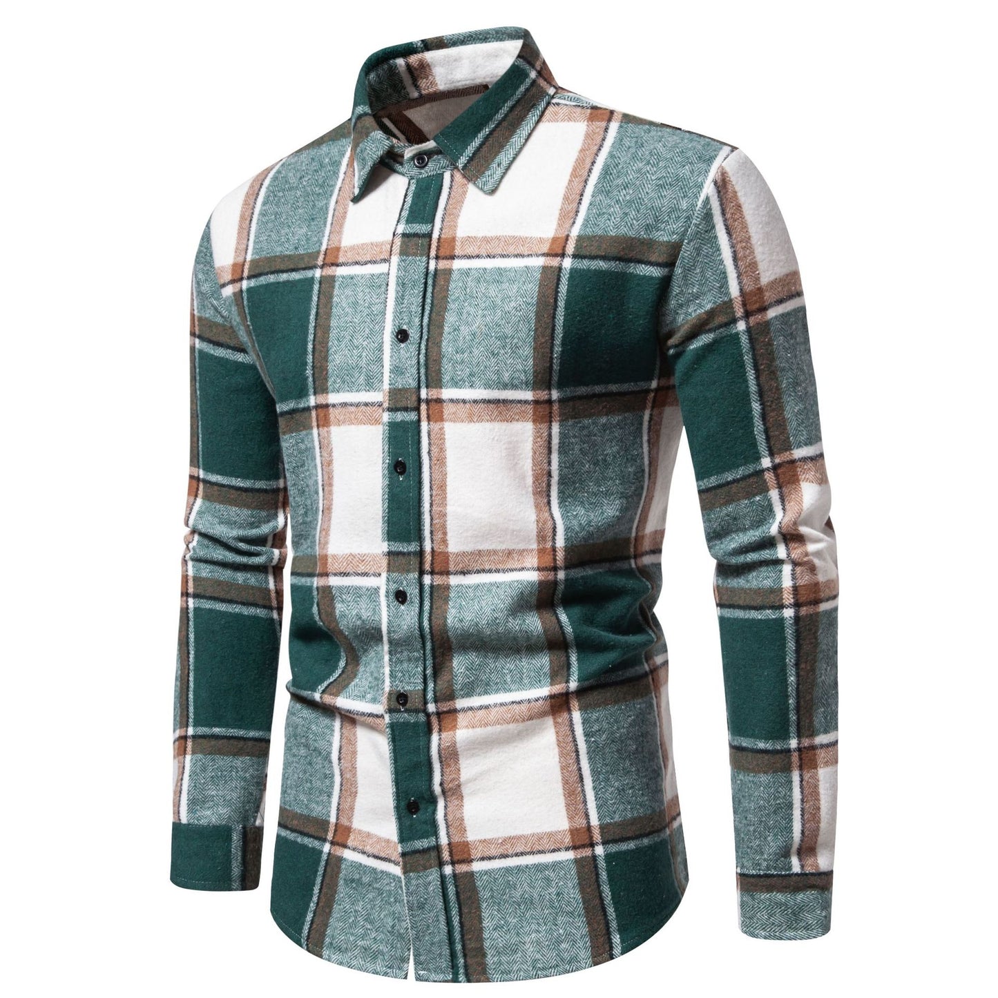 Camisa de manga larga informal holgada a cuadros para hombre