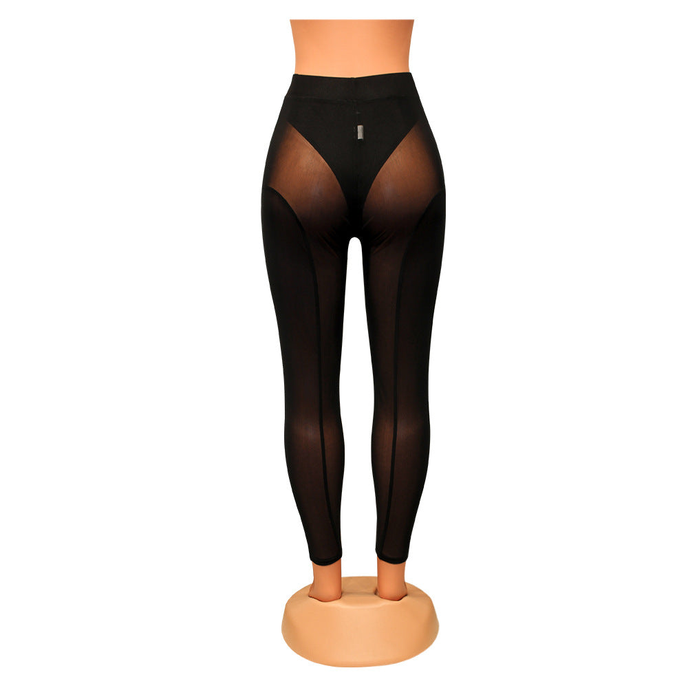 Leggings transparentes de malla ajustados a la moda para mujer