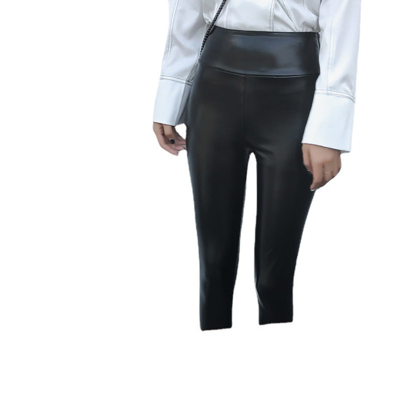 Pantalones de cuero Leggings gruesos de cuero PU de cintura alta de talla grande para mujer