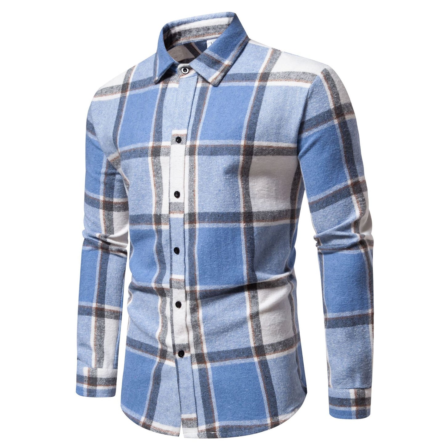 Camisa de manga larga informal holgada a cuadros para hombre