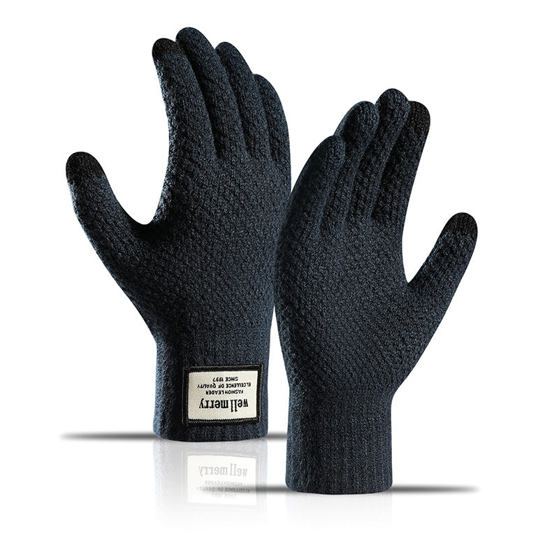 Guantes de pantalla táctil de lana cálida de jacquard grueso acolchados de terciopelo a la moda para hombre