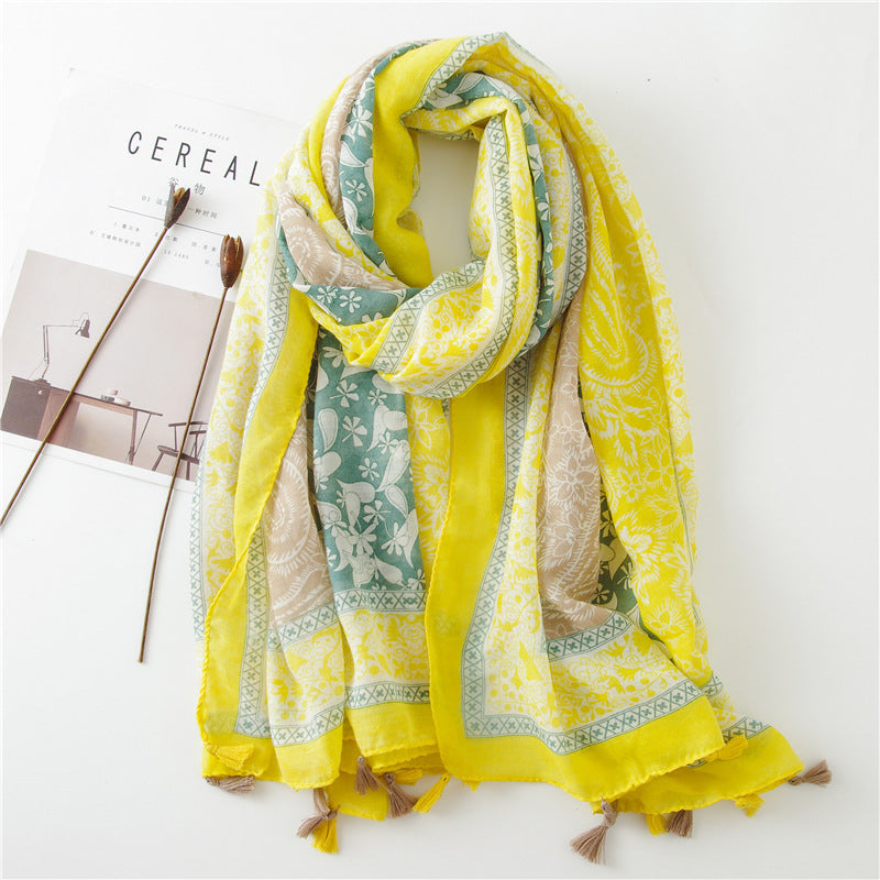 Japanese Style Artistic Fresh Cotton And Linen Scarf Retro Patchwork Bohemian Cashew Print