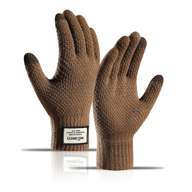 Guantes de pantalla táctil de lana cálida de jacquard grueso acolchados de terciopelo a la moda para hombre